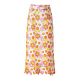 Daria Floral Lace Midi Skirt - High - Waisted Fit - Intricate Embroidery and Scalloped Hem
