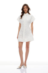 Darlene White Floral Embroidered Lace Mini Dress