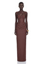 Darya Chocolate Brown Ruched Maxi Dress with Lace Panels