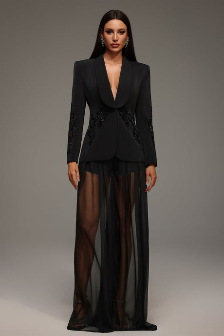 Dayana Black Sequin V-Neck Maxi Dress