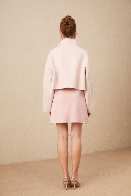 Dayana Coat - Faux fur detailing - Mock neck - Crystal - embellished buttons - Cropped