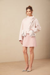 Dayana Coat - Faux fur detailing - Mock neck - Crystal - embellished buttons - Cropped
