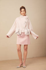 Dayana Coat - Faux fur detailing - Mock neck - Crystal - embellished buttons - Cropped