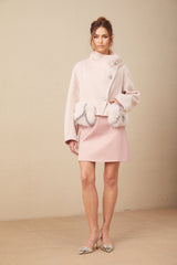 Dayana Coat - Faux fur detailing - Mock neck - Crystal - embellished buttons - Cropped