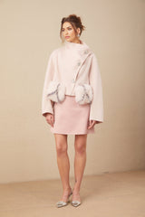 Dayana Coat - Faux fur detailing - Mock neck - Crystal - embellished buttons - Cropped