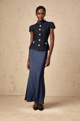 Dayana Maxi Dress Navy Blue Detachable Skirt Crystal Buttons