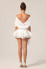 Dayana White Off-the-Shoulder Ruffled Mini Dress with Floral Detailing