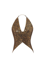 Debora Gold Leopard Print V-Neck Dress with Cut-Out Detailing and Asymmetrical Hemline