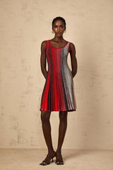 Debora Mini Dress Red Sequin Striped Knit & Metallic Pleated Chic Thigh - Length