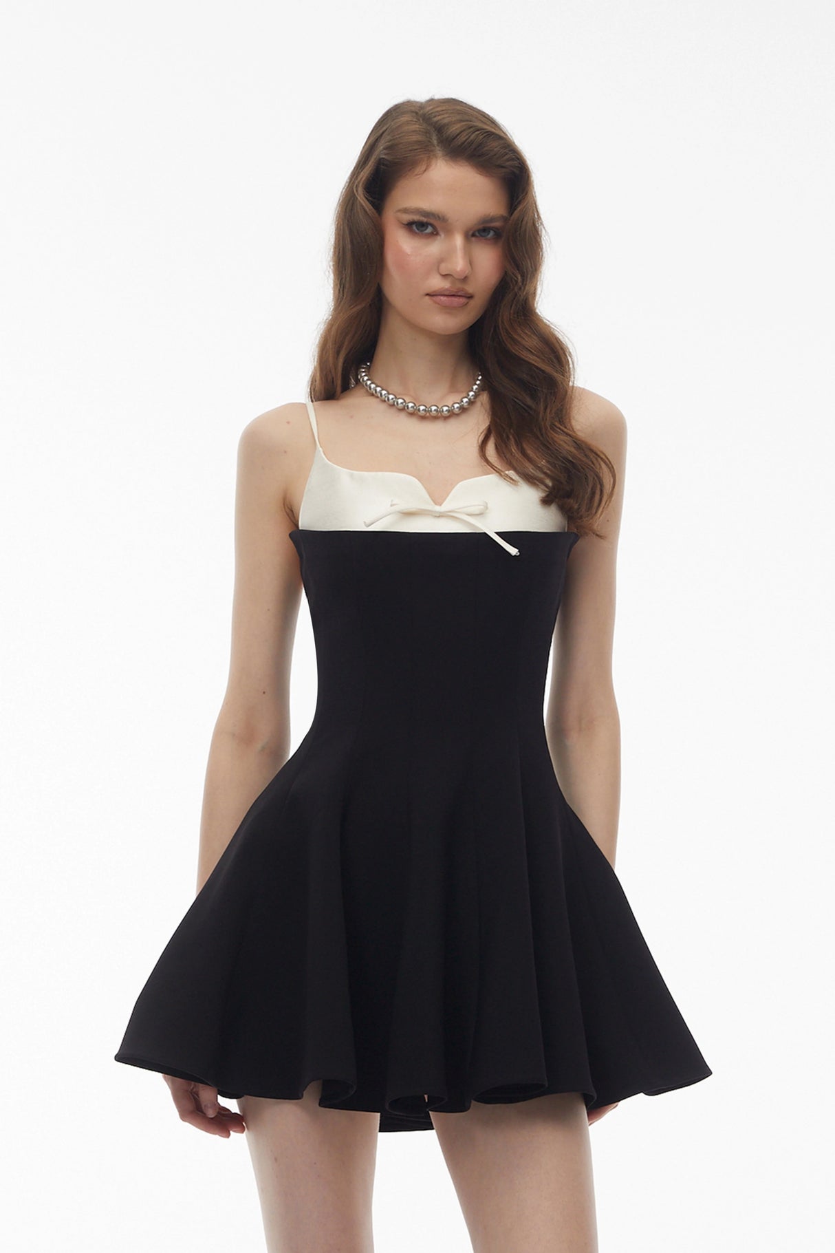 Deborah Black Color Block Mini Dress with Bow Detail