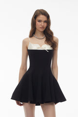 Deborah Black Color Block Mini Dress with Bow Detail