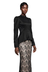 Deborah Black Mock Neck Maxi Dress with Lace Panels