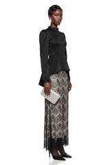 Deborah Black Mock Neck Maxi Dress with Lace Panels