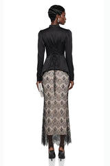 Deborah Black Mock Neck Maxi Dress with Lace Panels