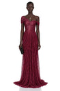 Defne Burgundy One Shoulder Ruched Lace Maxi Dress