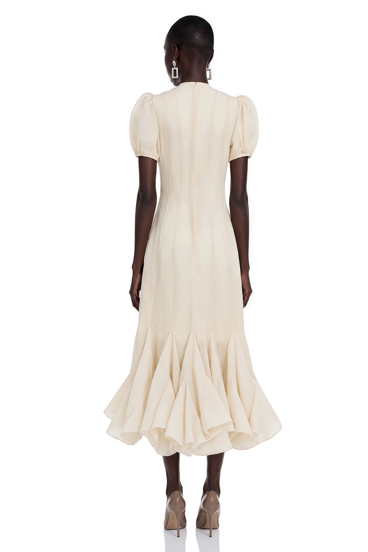 Defne Cream Ruffled Pleated Maxi Dress