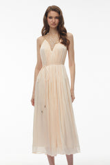 Deirdre Pink Embellishment Ruched Midi Dress