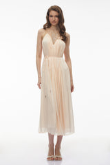 Deirdre Pink Embellishment Ruched Midi Dress