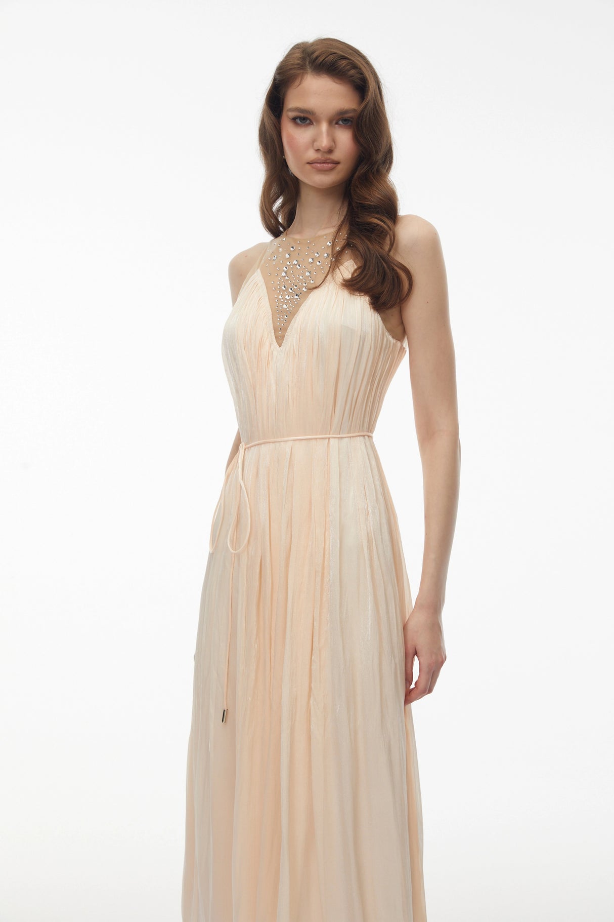 Deirdre Pink Embellishment Ruched Midi Dress