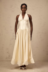 Delaney Midi Dress - Halterneck Sleeveless Tulle Cinched Waist Ankle - Length Zip Fastening