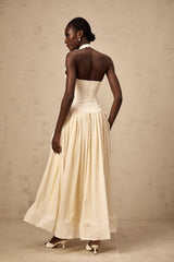 Delaney Midi Dress - Halterneck Sleeveless Tulle Cinched Waist Ankle - Length Zip Fastening