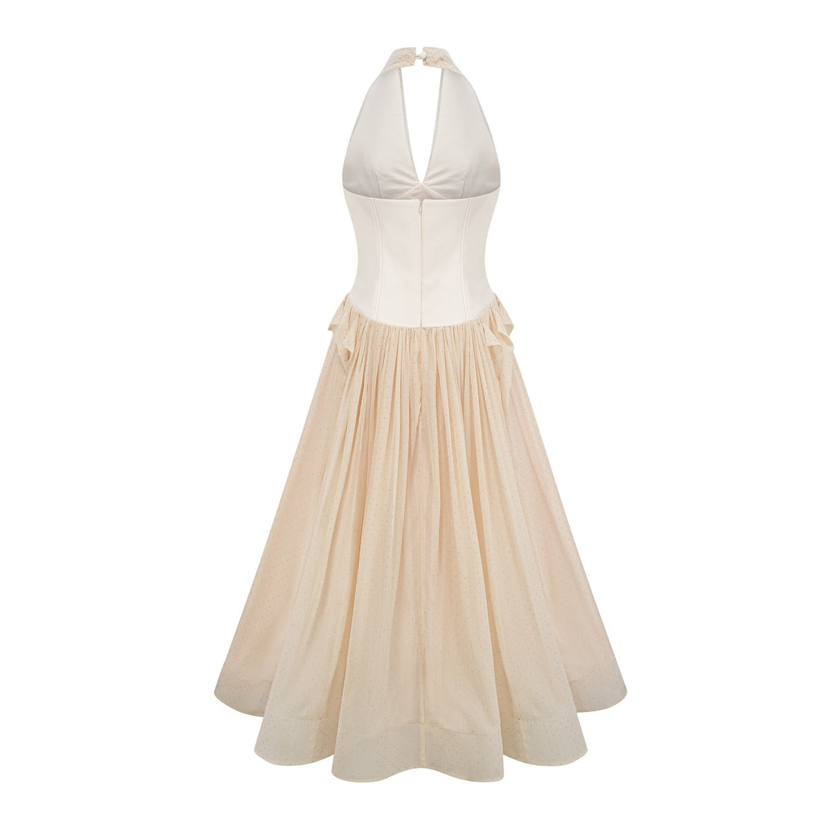 Delaney Midi Dress - Halterneck Sleeveless Tulle Cinched Waist Ankle - Length Zip Fastening