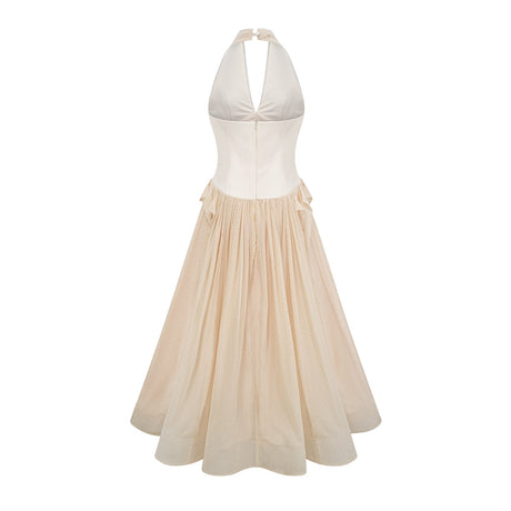 Delaney Midi Dress - Halterneck Sleeveless Tulle Cinched Waist Ankle - Length Zip Fastening