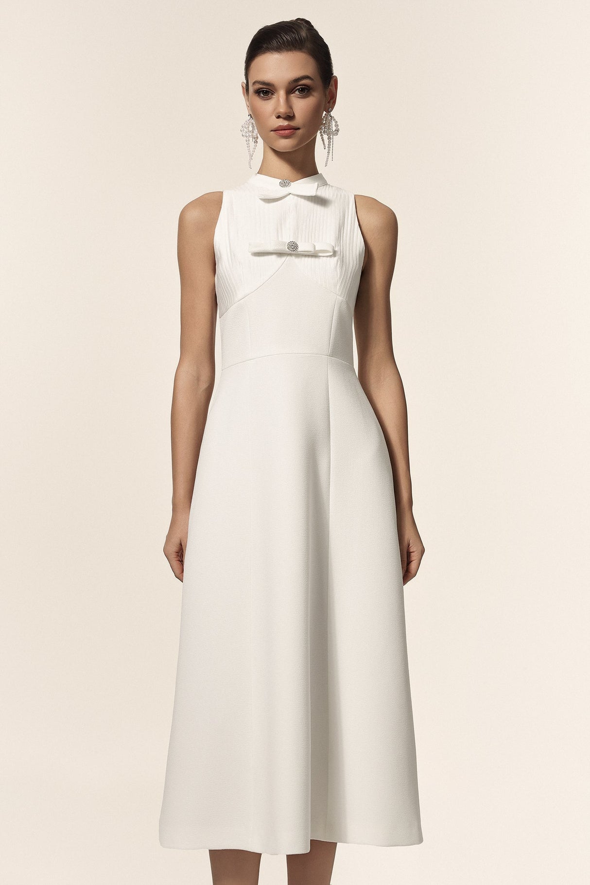 Delia White Bowknot Midi Dress for Women