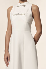 Delia White Midi Dress with Bowknot Detailing and Refined Neckline