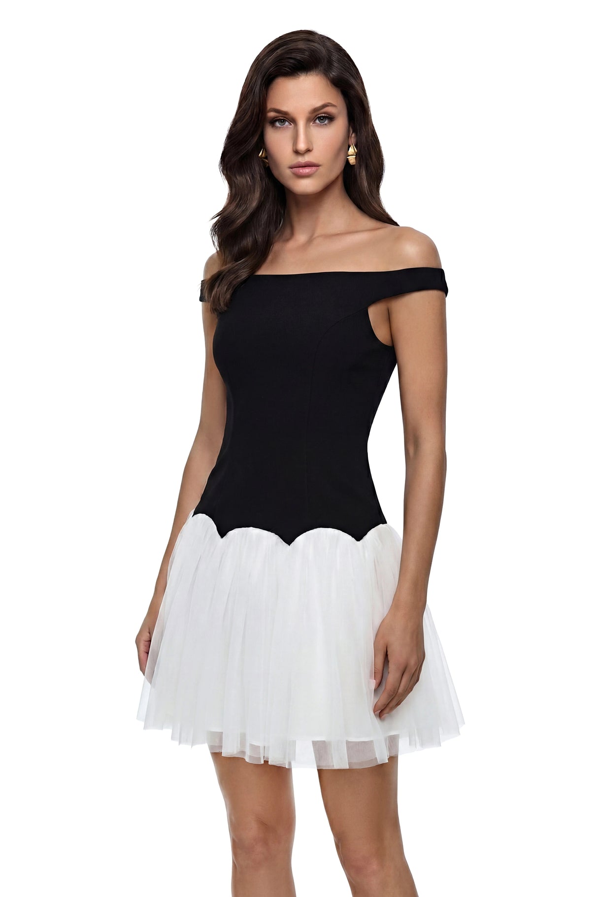 Delilah Black Color Block Pleated Mini Dress