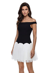 Delilah Black Color Block Pleated Mini Dress
