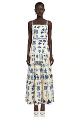 Delilah Blue Floral Print Midi Dress with Spaghetti Straps