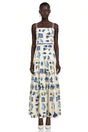 Delilah Blue Floral Print Midi Dress with Spaghetti Straps