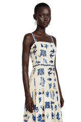 Delilah Blue Floral Print Midi Dress with Spaghetti Straps