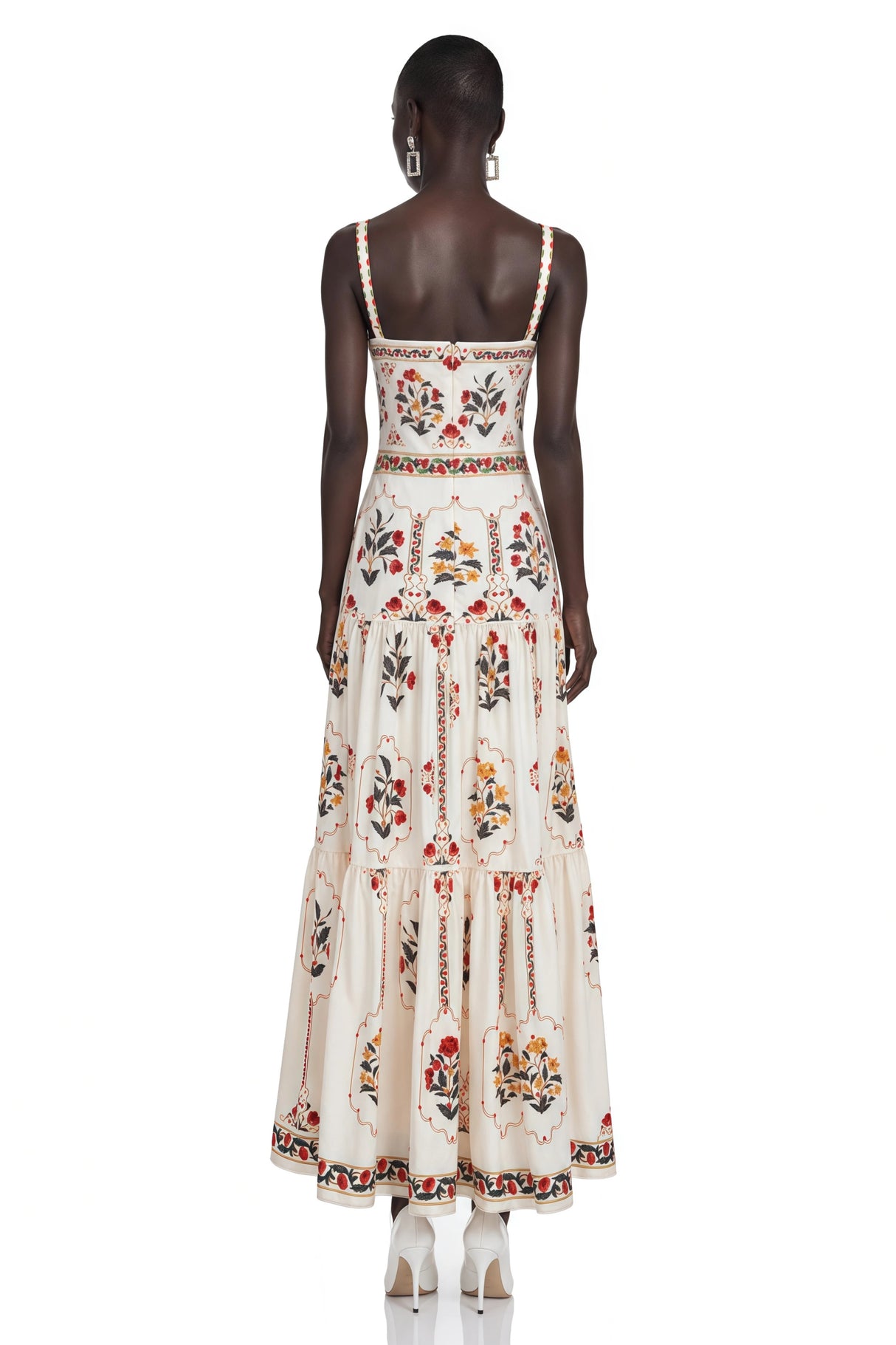 Delilah Cream Floral Print Midi Dress with Spaghetti Straps