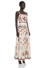 Delilah Cream Floral Print Midi Dress with Spaghetti Straps