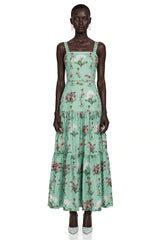 Delilah Green Floral Print Midi Dress with Spaghetti Straps