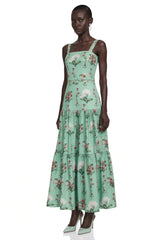 Delilah Green Floral Print Midi Dress with Spaghetti Straps