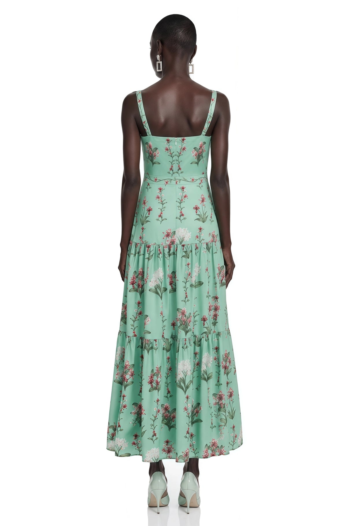 Delilah Green Floral Print Midi Dress with Spaghetti Straps
