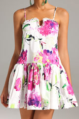 Delilah White Floral Dress Sweetheart Neckline Spaghetti Straps Flared Silhouette