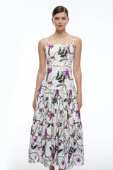 Delilah White Floral Print Midi Dress with Spaghetti Straps