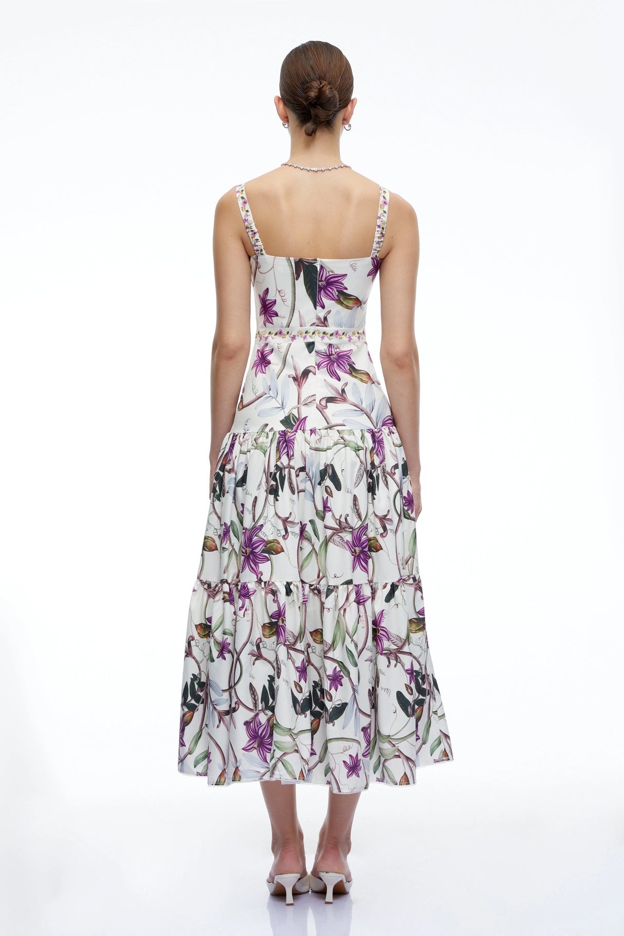 Delilah White Floral Print Midi Dress with Spaghetti Straps