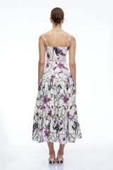 Delilah White Floral Print Midi Dress with Spaghetti Straps