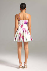 Delilah White Floral Summer Dress Sweetheart Neckline Spaghetti Straps Garden Party Beach Outing Lightweight Fabric
