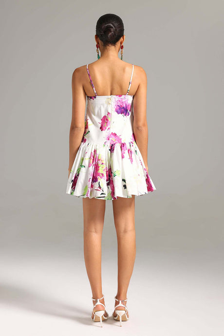 Delilah White Floral Summer Dress Sweetheart Neckline Spaghetti Straps Garden Party Beach Outing Lightweight Fabric