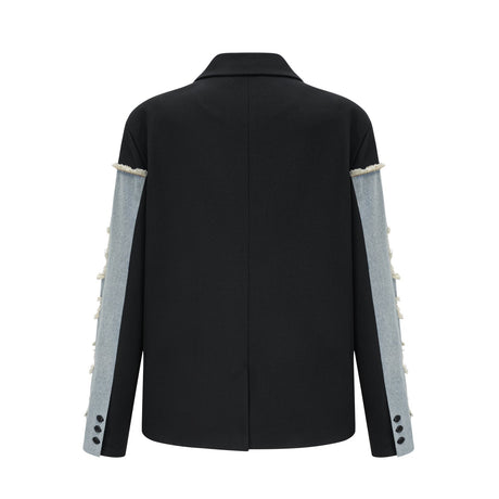 Delizia Denim Blazer - Peak Lapels - Ripped Detailing - Fringed Design - Buttoned Cuffs