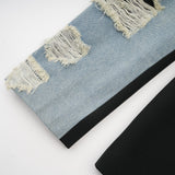 Delizia Denim Blazer - Peak Lapels - Ripped Detailing - Fringed Design - Buttoned Cuffs