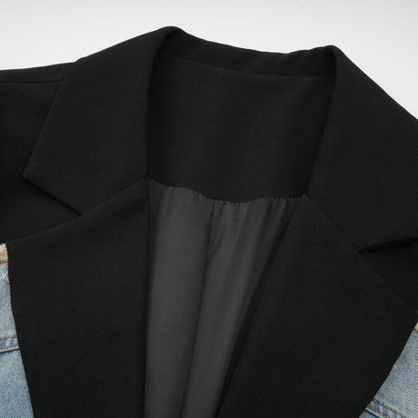 Delizia Denim Blazer - Peak Lapels - Ripped Detailing - Fringed Design - Buttoned Cuffs