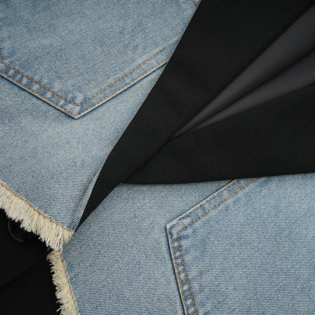 Delizia Denim Blazer - Peak Lapels - Ripped Detailing - Fringed Design - Buttoned Cuffs