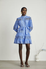 Delizia Mini Dress - Long Sleeves - Mock Neck - Cut - out Design - Belted Waist